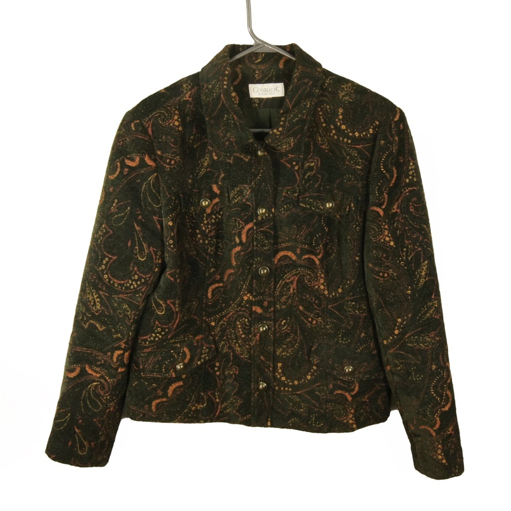 Vintage 90s Green Tapestry Embroidered Paisley Button Up Jacket